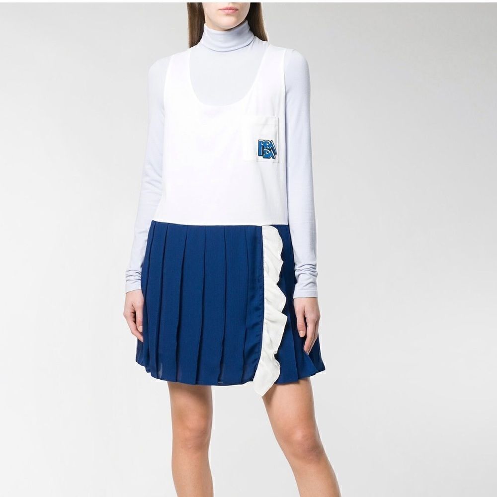 Prada Ruffle Trim Pleated Shift Dress Size Medium